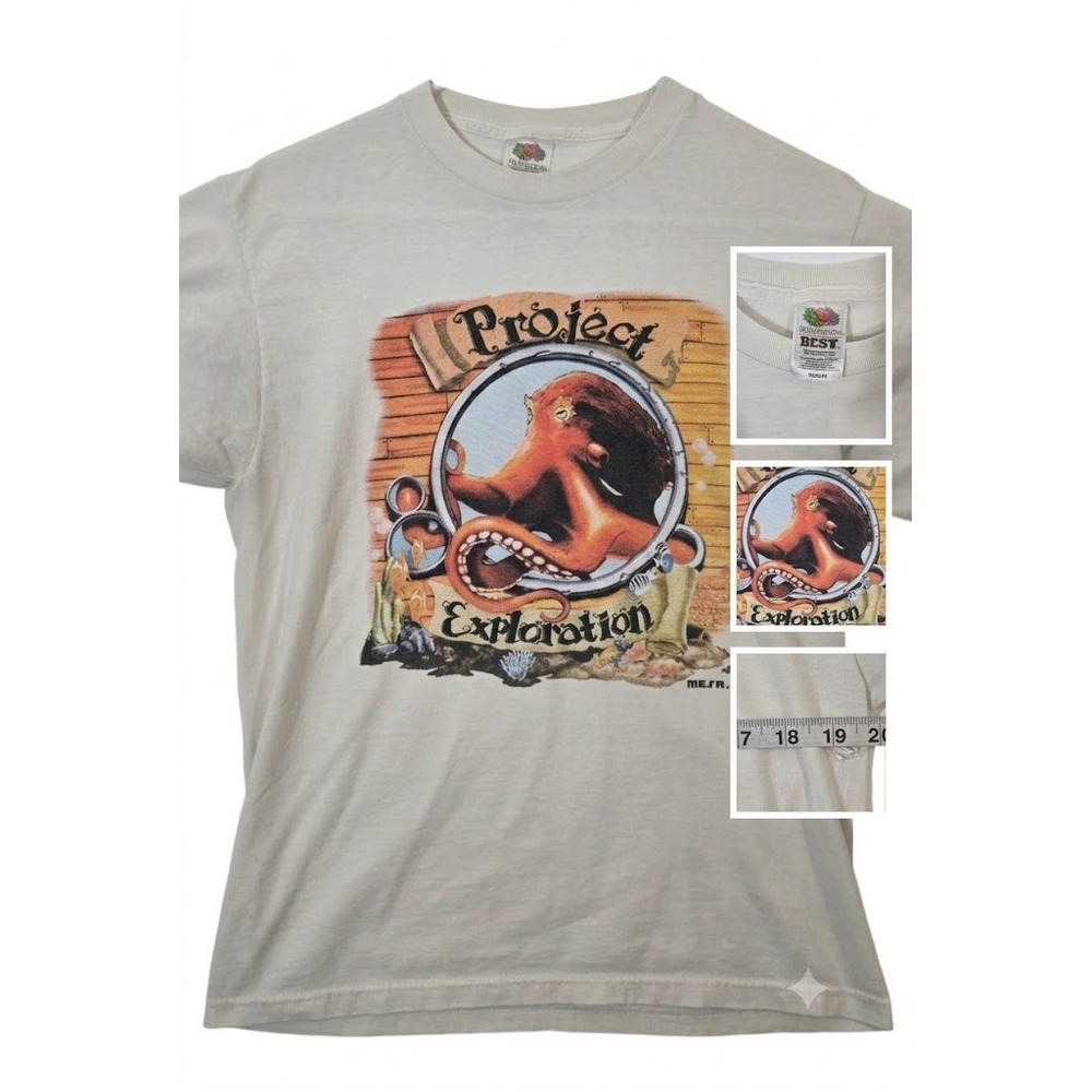 Vintage 90s Octopus T Shirt Mens Med Beige Project Exploration Arizona Graphic